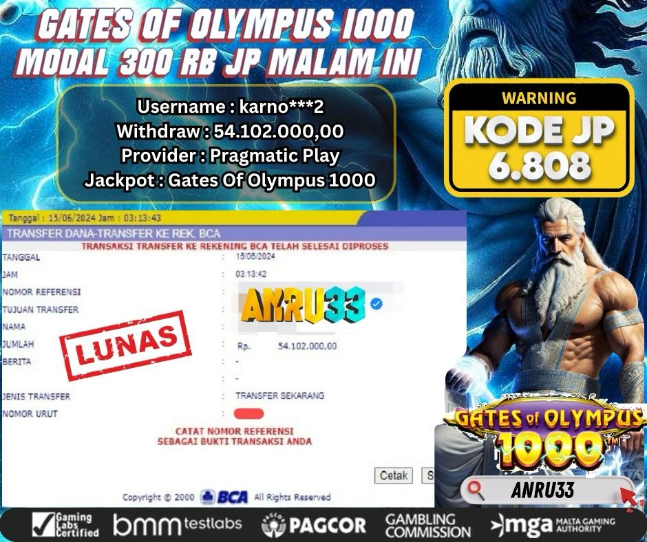 ANRU33 JACKPOT SLOT GATES OF OLYMPUR Rp.54.102.000,- DIBAYAR LUNAS