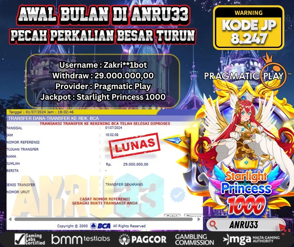 ANRU33 JACKPOT SLOT STARLIGHT PRINCESS 1000 Rp.29.000.000,- DIBAYAR LUNAS