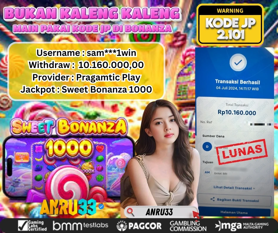 ANRU33 JACKPOT SLOT SWEET BONANZA 1000 Rp.10.1600.000,- DIBAYAR LUNAS