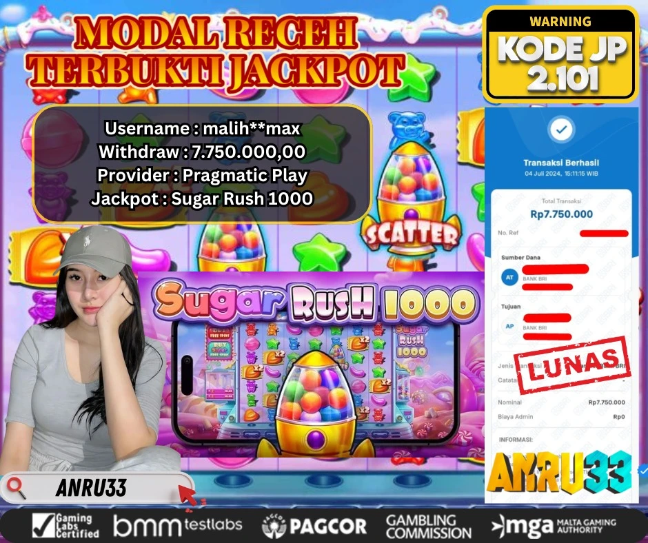 ANRU33 JACKPOT SLOT SUGAR RUSH 1000 Rp.7.750.000,- DIBAYAR LUNAS