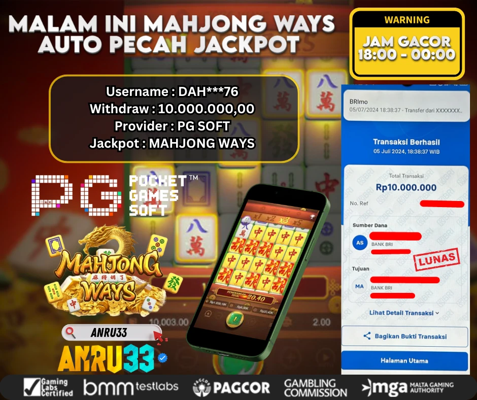 ANRU33 JACKPOT SLOT MAHJONG WAYS Rp.10.000.000,- DIBAYAR LUNAS