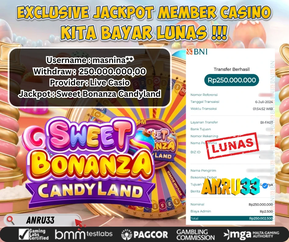 ANRU33 JACKPOT LIVE CASINO Sweet Bonanza Candyland Rp.250.000.000,- DIBAYAR LUNAS