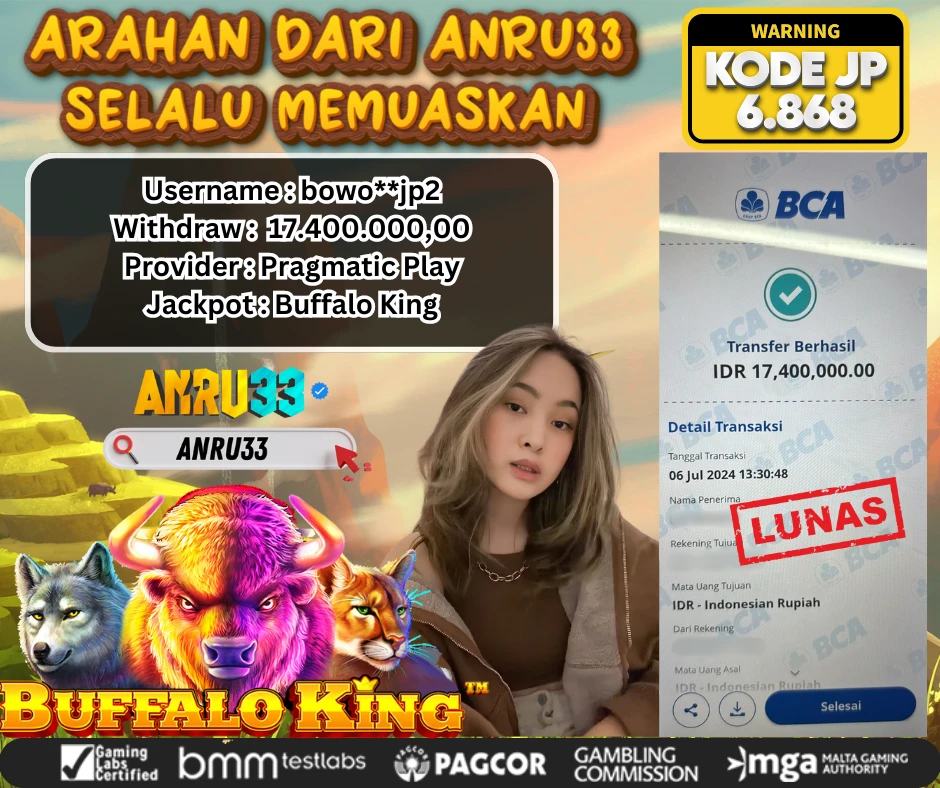 ANRU33 JACKPOT SLOT BUFFALO KING Rp17.400.000,00 - DIBAYAR LUNAS