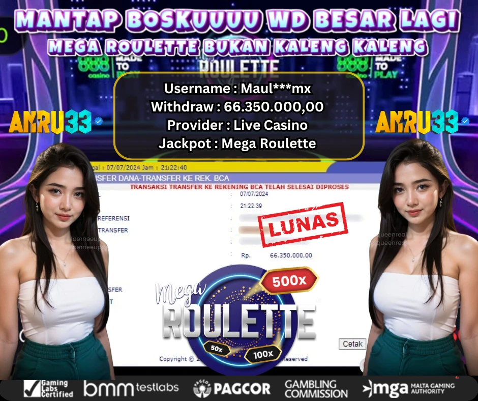 ANRU33 JACKPOT LIVE CASINO MEGA ROULETTE Rp 66.350.000,00 - DIBAYAR LUNAS