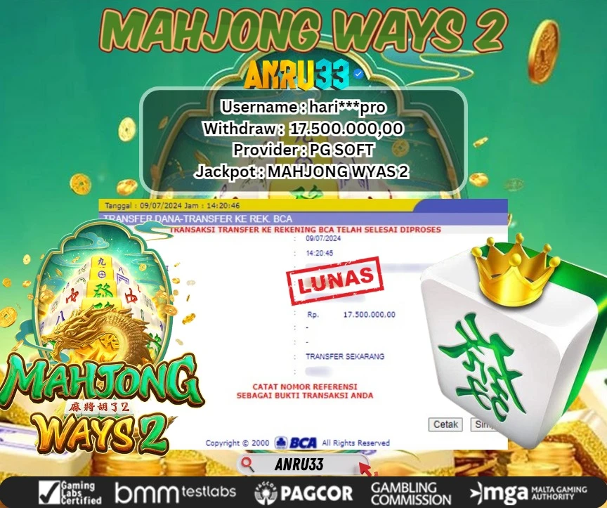 ANRU33 JACKPOT SLOT Mahjong Ways 2 Rp 17.500.000,00 - DIBAYAR LUNAS