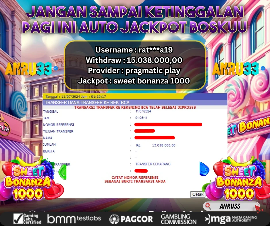 ANRU33 JACKPOT SLOT SWEET BONANZA 1000 Rp.15.038.000,- DIBAYAR LUNAS