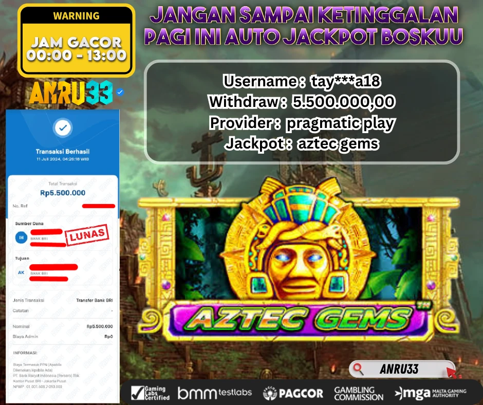 ANRU33 JACKPOT SLOT AZTEC GEMS Rp.5.500.000,- DIBAYAR LUNAS