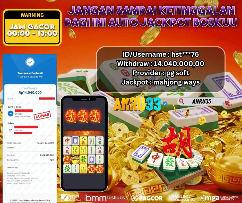 ANRU33 JACKPOT SLOT MAHJONG WAYS Rp.14.040.000,- DIBAYAR LUNAS