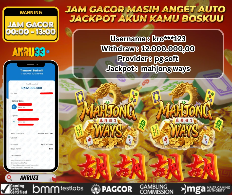 ANRU33 JACKPOT SLOT MAHJONG WAYS Rp.12.000.000,- DIBAYAR LUNAS