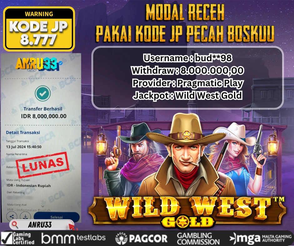 ANRU33 JACKPOT SLOT Wild West Gold Rp 8.000.000,00 - DIBAYAR LUNAS