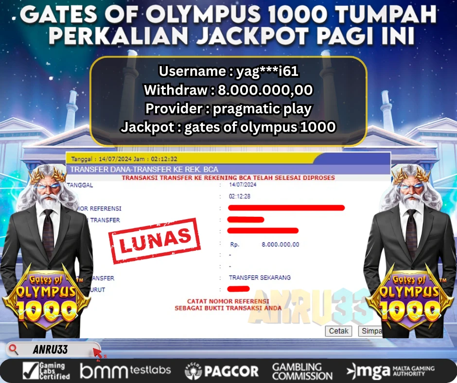 ANRU33 JACKPOT SLOT GATES OF OLYMPUS 1000 Rp 8.000.000,- LUNAS