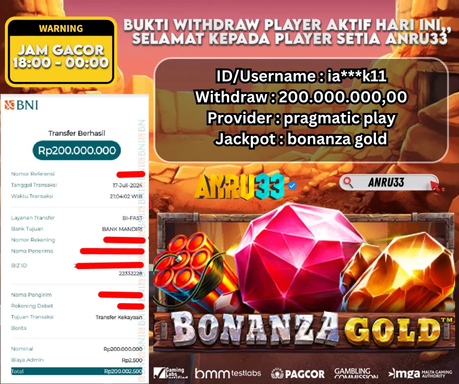 ANRU33 JACKPOT SLOT Bonanza Gold Rp 200.000.000,00 - DIBAYAR LUNAS