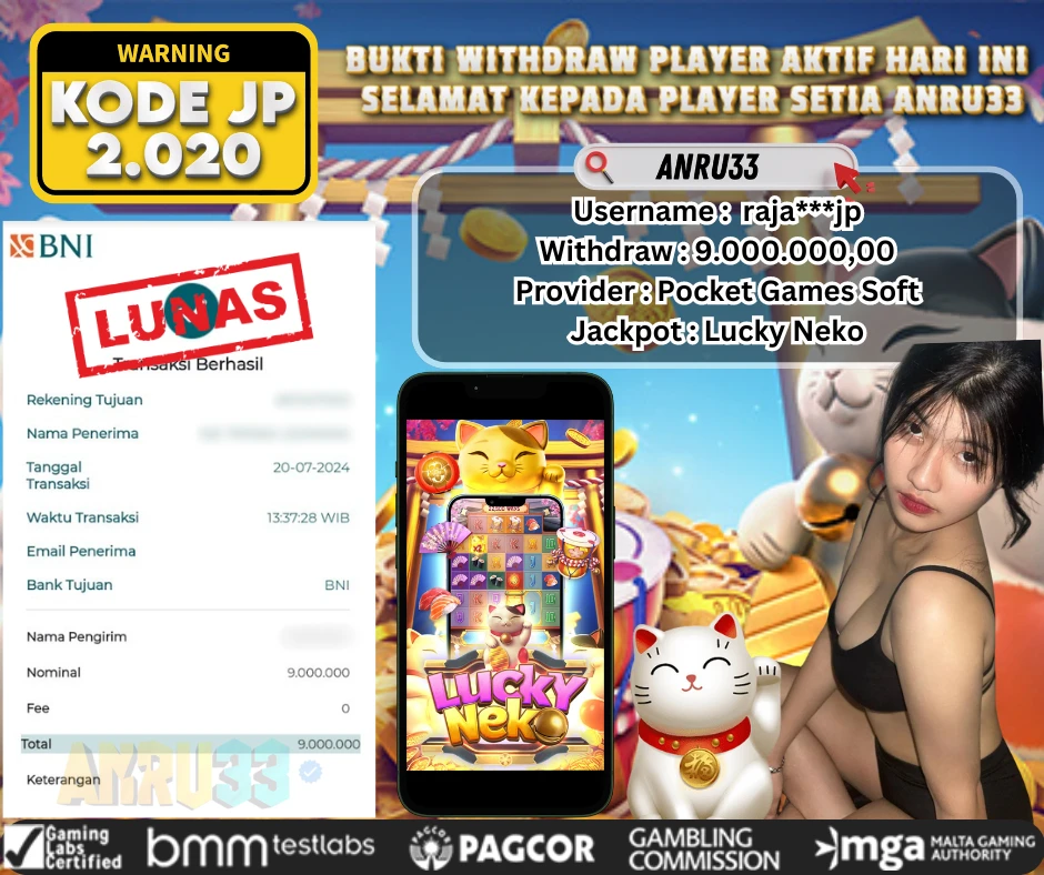 ANRU33 JACKPOT SLOT Lucky Neko Rp 9.000.000,00 - DIBAYAR LUNAS