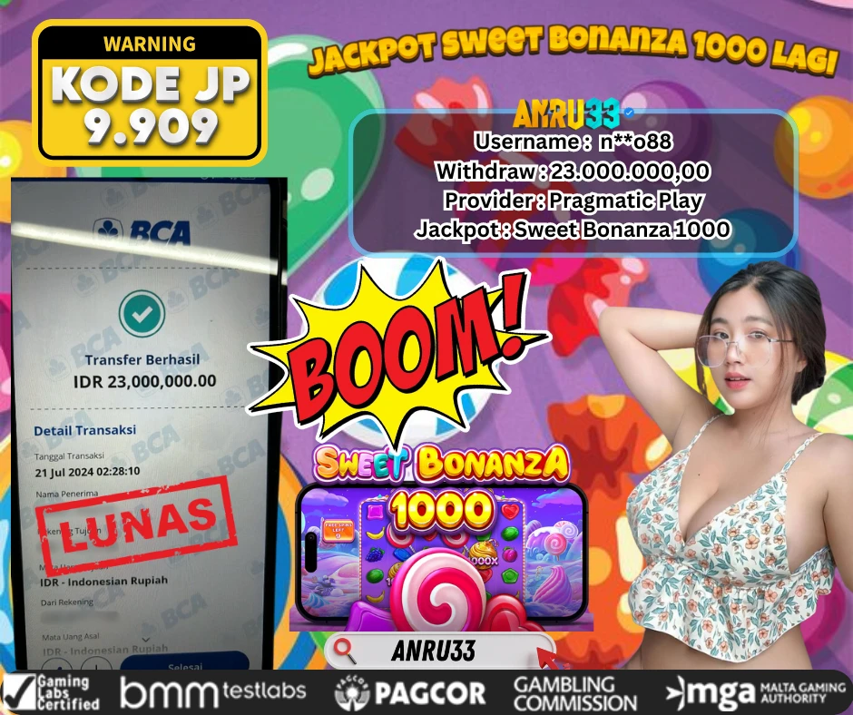 ANRU33 JACKPOT SLOT Sweet Bonanza 1000 Rp 23.000.000,00 - DIBAYAR LUNAS