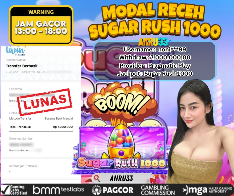 ANRU33 JACKPOT SLOT Sugar Rush 1000 Rp 7.000.000,00 - DIBAYAR LUNAS