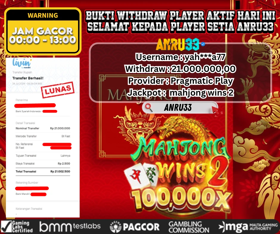 ANRU33 JACKPOT SLOT MAHJONG WAYS 2 Rp.21.000.000,- DIBAYAR LUNAS