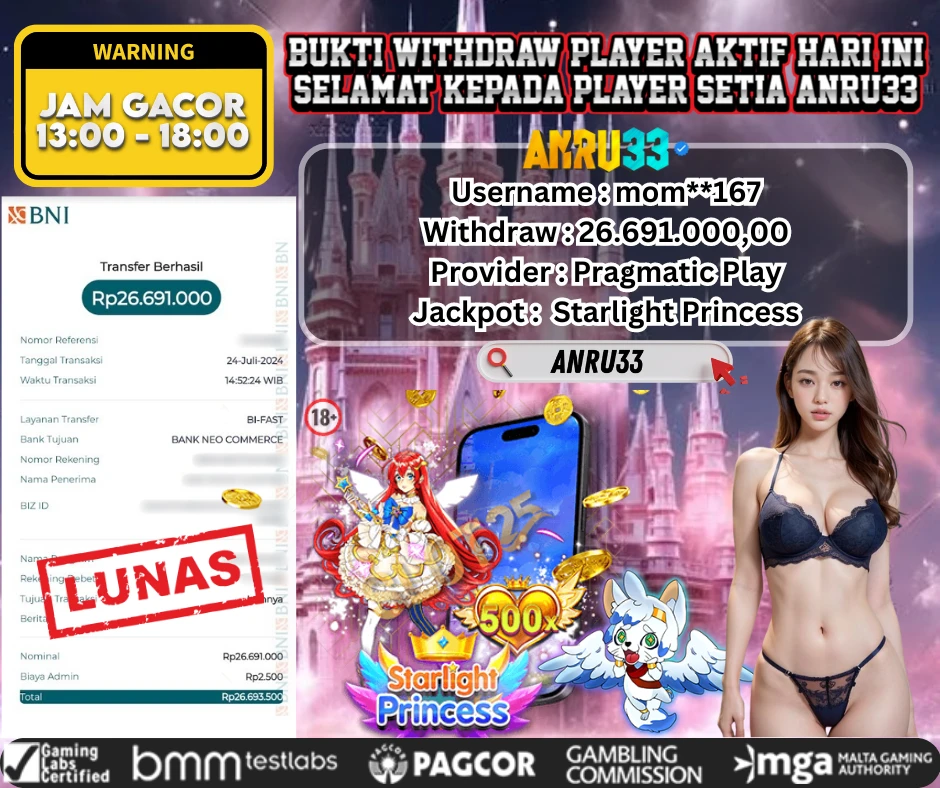 ANRU33 JACKPOT SLOT Starlight Princess Rp 26.691.000,00 - DIBAYAR LUNAS