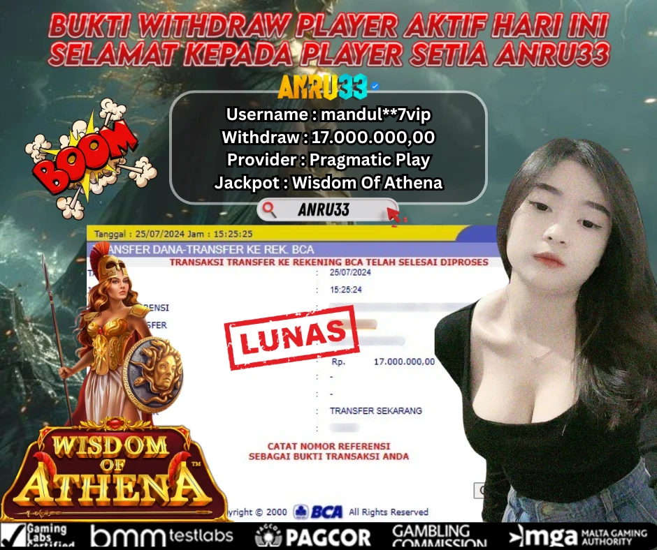 ANRU33 JACKPOT SLOT Wisdom Of Athena Rp 17.000.000,00 - DIBAYAR LUNAS