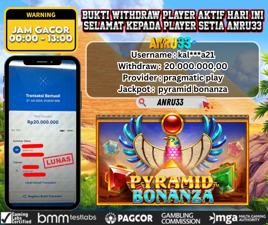 ANRU33 JACKPOT SLOT PYRAMID BONANZA Rp.20.000.000,- DIBAYAR LUNAS