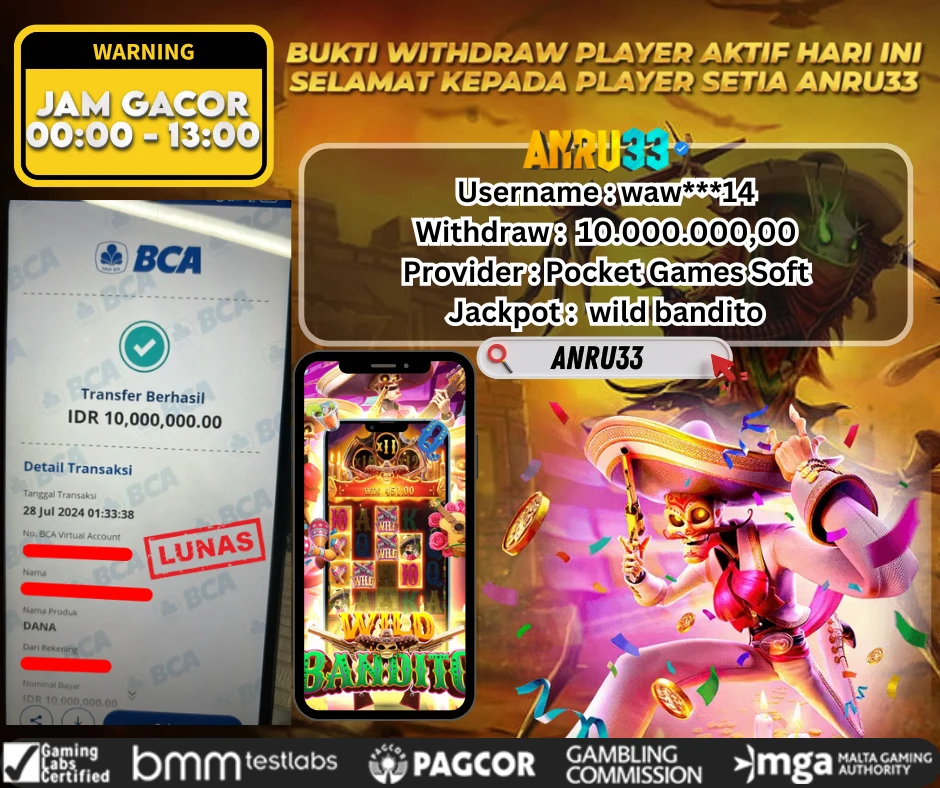 ANRU33 JACKPOT SLOT WILD BANDITO Rp.10.000.000,- DIBAYAR LUNAS