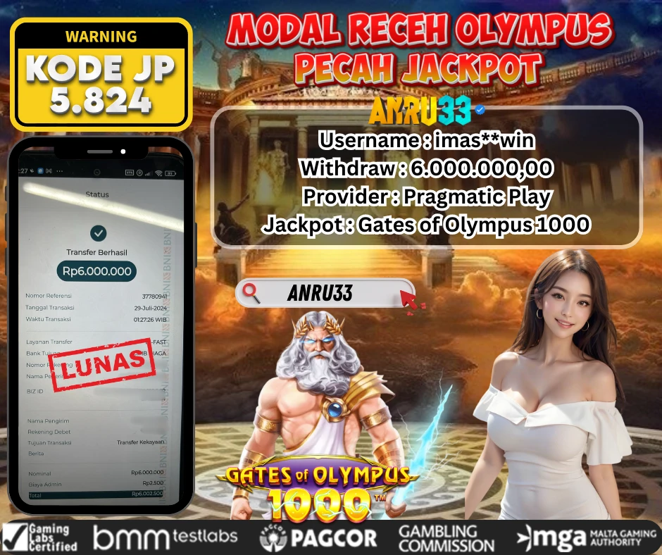 ANRU33 JACKPOT SLOT Gates of Olympus 1000 Rp 6.000.000,00- DIBAYAR LUNAS