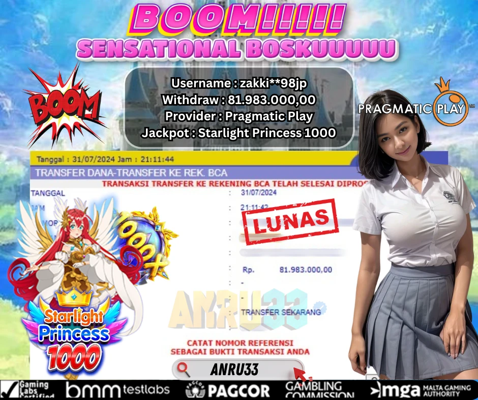 ANRU33 JACKPOT SLOT Starlight Princess 1000 Rp 81.983.000,00 - DIBAYAR LUNAS