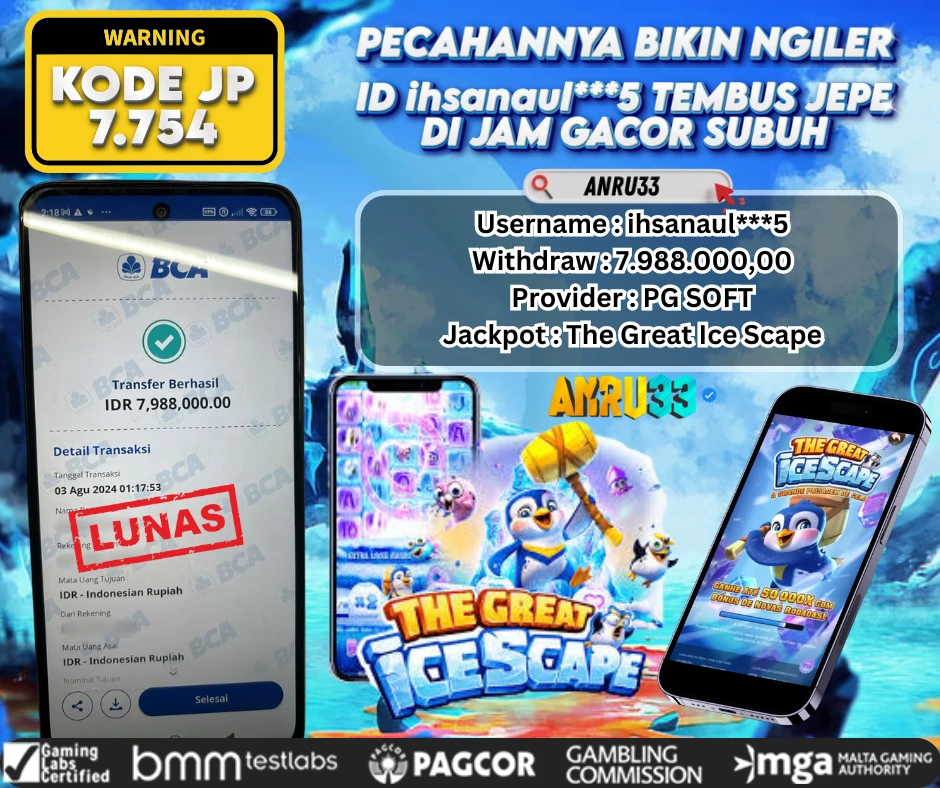 ANRU33 JACKPOT SLOT The Great Ice Scape Rp 7.988.000,00- DIBAYAR LUNAS