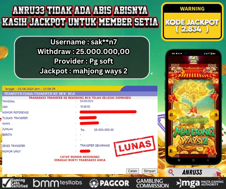 ANRU33 JACKPOT SLOT MAHJONG WAYS 2 Rp.25.000.000,- DIBAYAR LUNAS