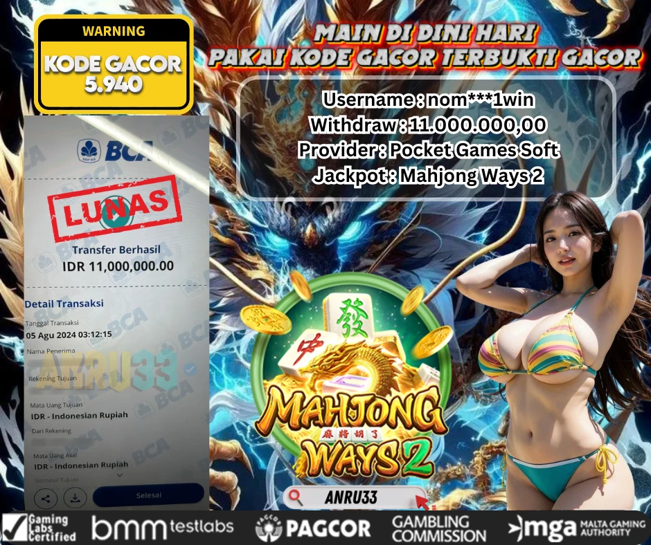 ANRU33 JACKPOT SLOT Mahjong Ways 2 Rp 11.000.000,00- DIBAYAR LUNAS