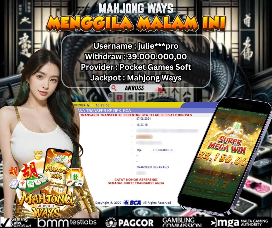 ANRU33 JACKPOT SLOT Mahjong Ways Rp 39.000.000,00- DIBAYAR LUNAS