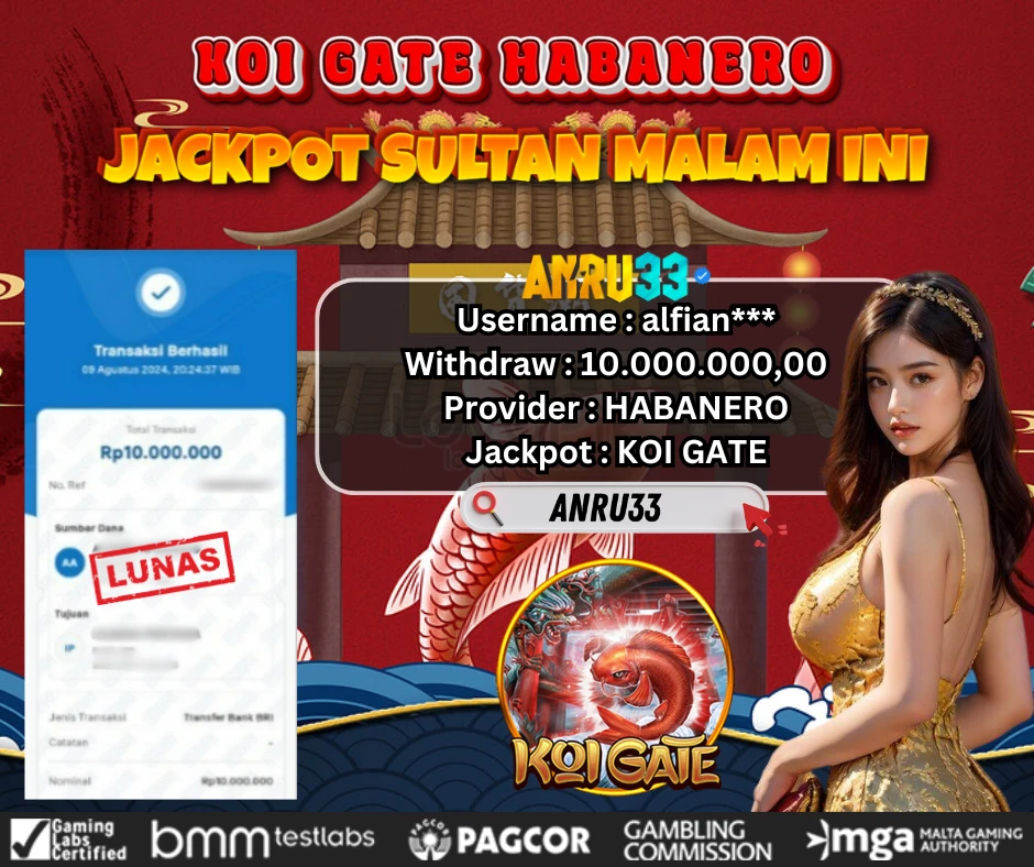 ANRU33 JACKPOT SLOT KOI GATE Rp 10.000.000,00- DIBAYAR LUNAS