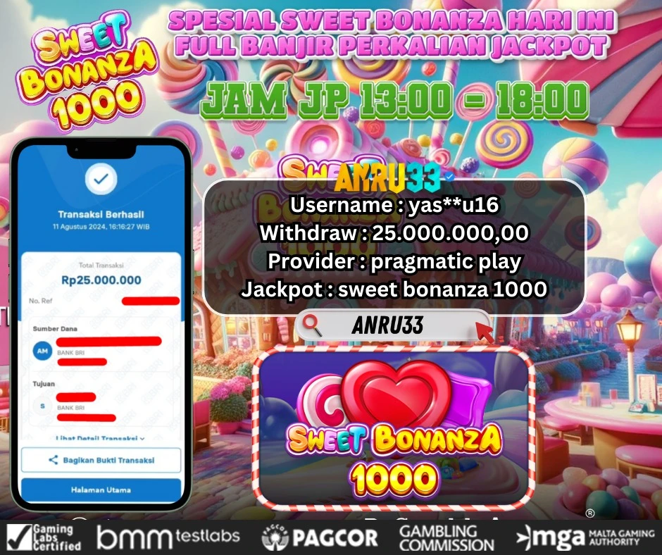 ANRU33 JACKPOT SLOT sweet bonanza 1000 Rp 25.000.000,00- DIBAYAR LUNAS