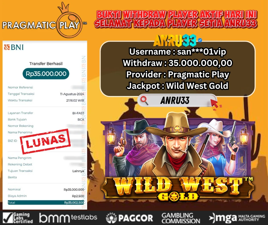 ANRU33 JACKPOT SLOT Wild West Gold Rp 35.000.000,00- DIBAYAR LUNAS