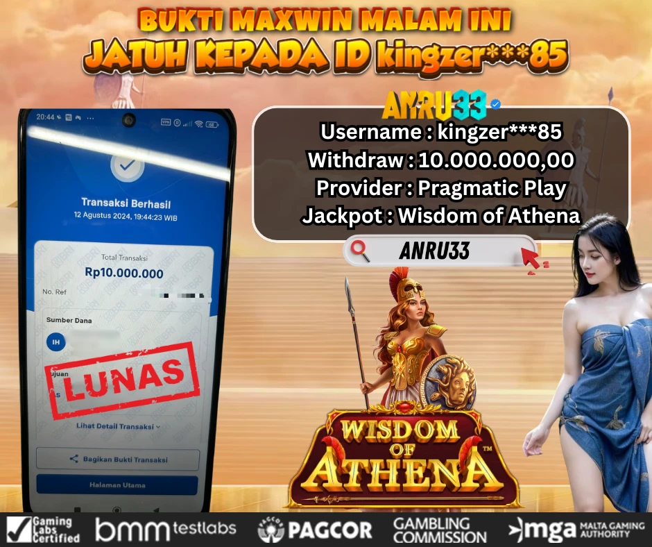 ANRU33 JACKPOT SLOT WISDOM OF ATHENA Rp.10.000.000,- DIBAYAR LUNAS