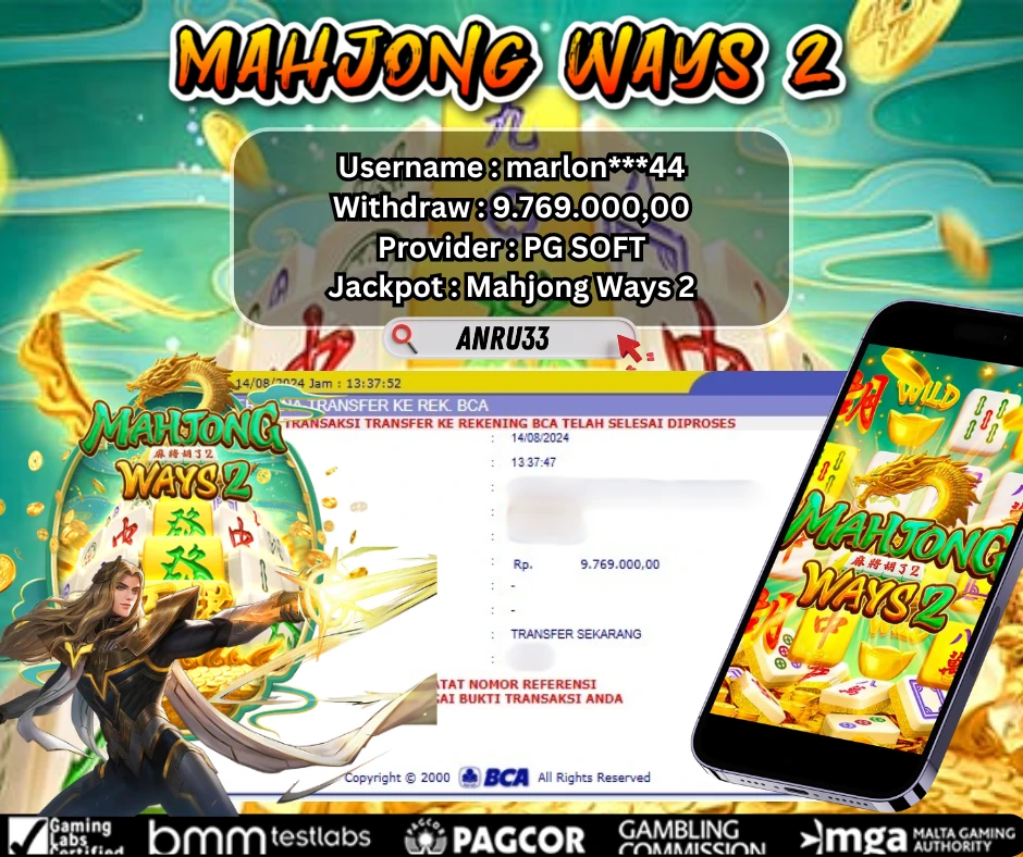 ANRU33 JACKPOT SLOT Mahjong Ways 2 Rp.9.769.000,- DIBAYAR LUNAS