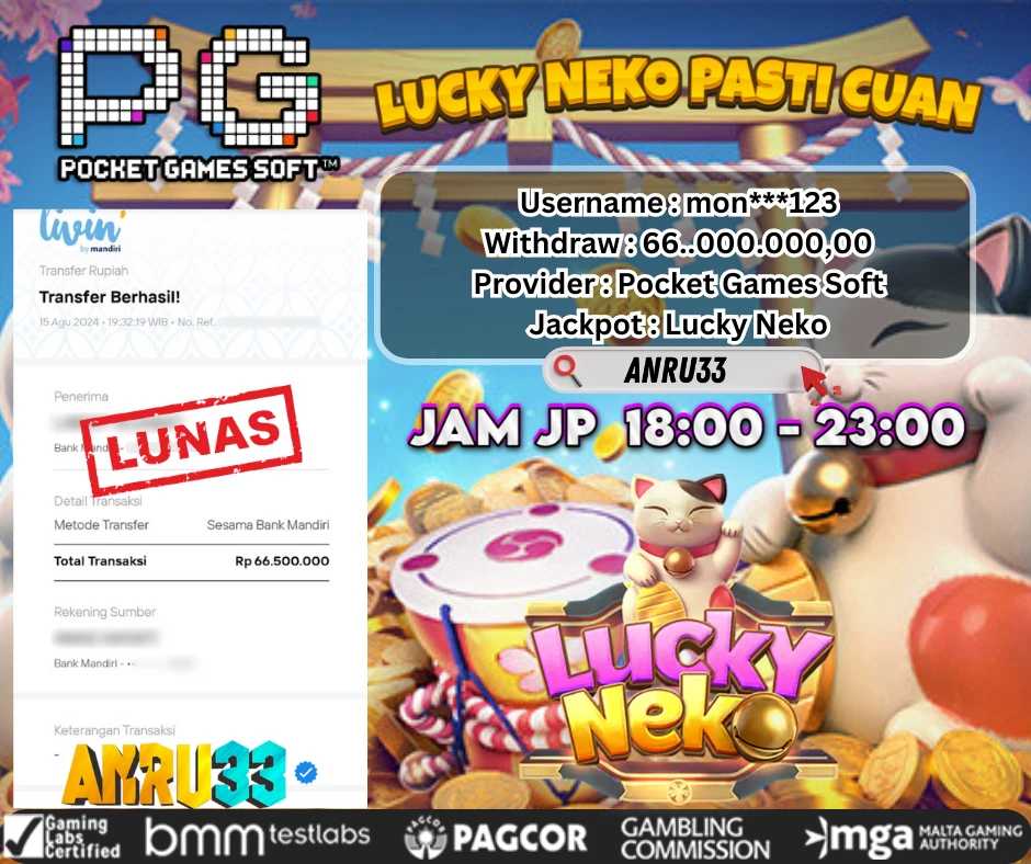 ANRU33 JACKPOT SLOT Lucky Neko Rp 66..000.000,00 - DIBAYAR LUNAS