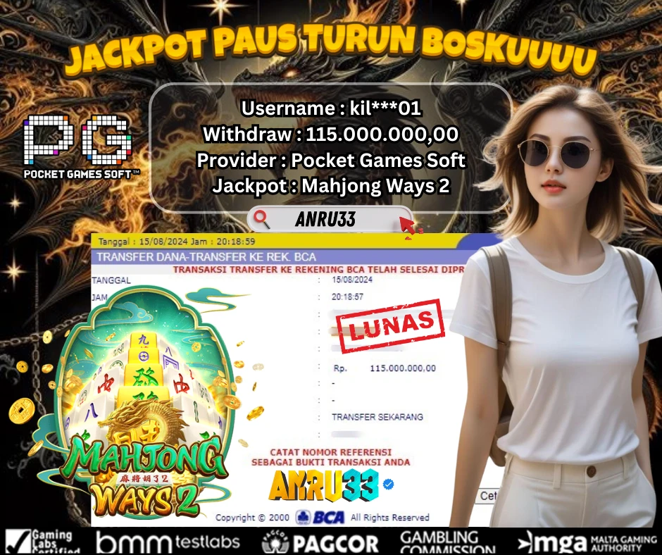 ANRU33 JACKPOT SLOT Mahjong Ways 2 Rp 115.000.000,00 - DIBAYAR LUNAS