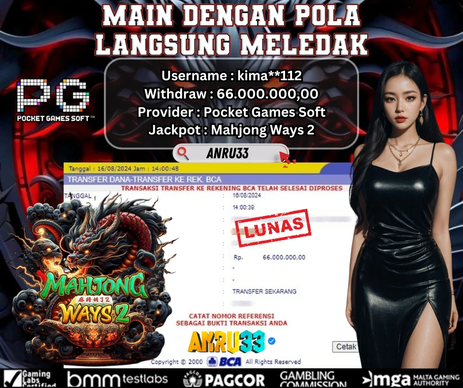 ANRU33 JACKPOT SLOT Mahjong Ways 2 Rp 66.000.000,00 - DIBAYAR LUNAS