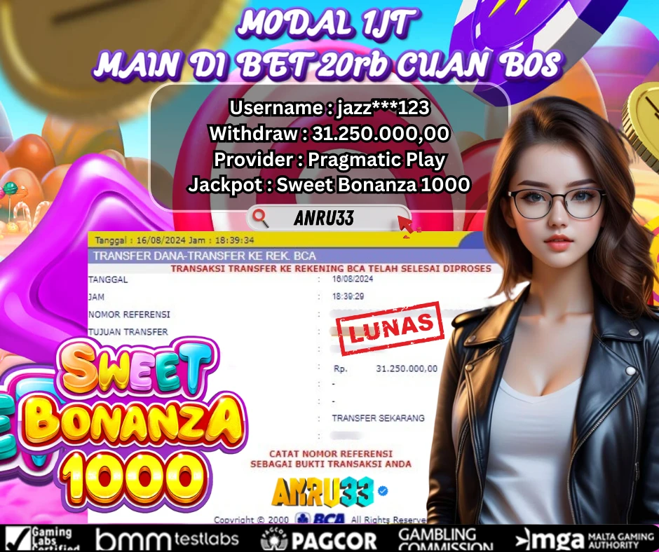 ANRU33 JACKPOT SLOT Sweet Bonanza 1000 Rp 31.250.000,00 - DIBAYAR LUNAS