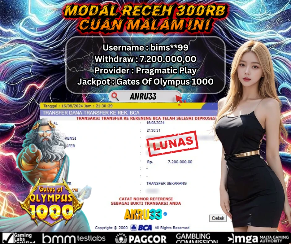 ANRU33 JACKPOT SLOT Gates Of Olympus 1000 Rp 7.200.000,00 - DIBAYAR LUNAS