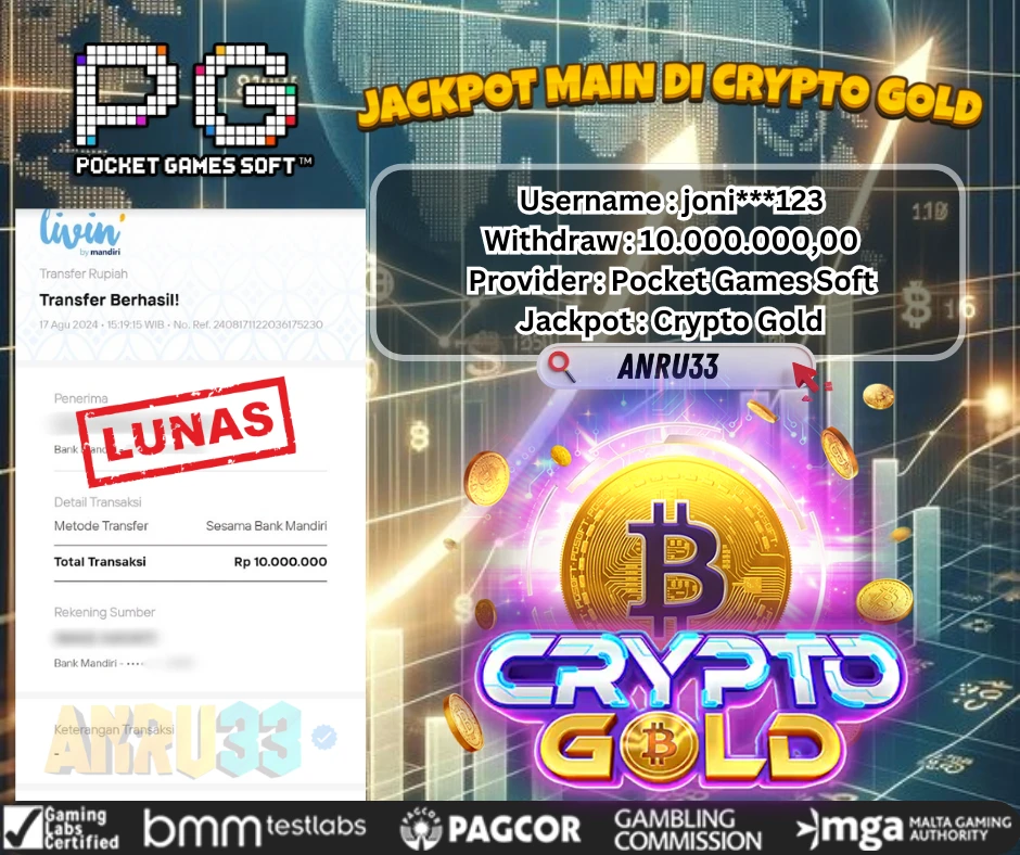 ANRU33 JACKPOT SLOT Crypto Gold Rp 10.000.000,00- DIBAYAR LUNAS