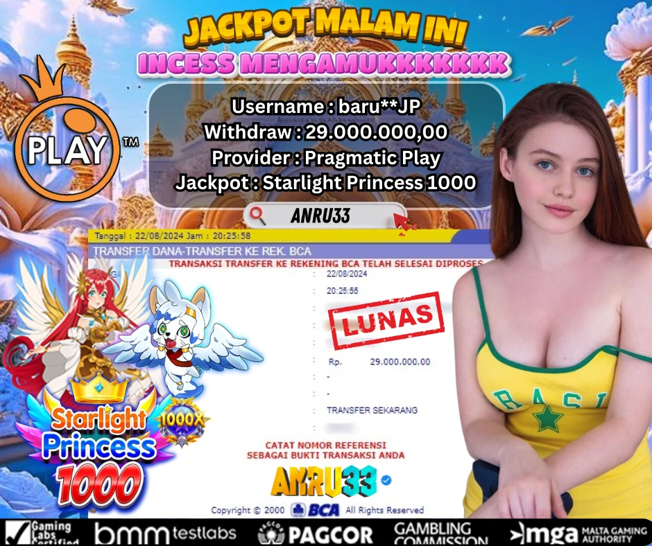 ANRU33 JACKPOT SLOT Starlight Princess 1000 RP 29.000.000,00 - DIBAYAR LUNAS