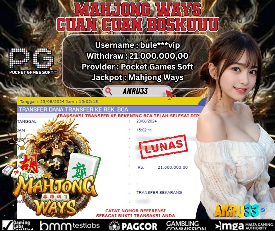 ANRU33 JACKPOT SLOT Mahjong Ways RP 21.000.000,00 - DIBAYAR LUNAS