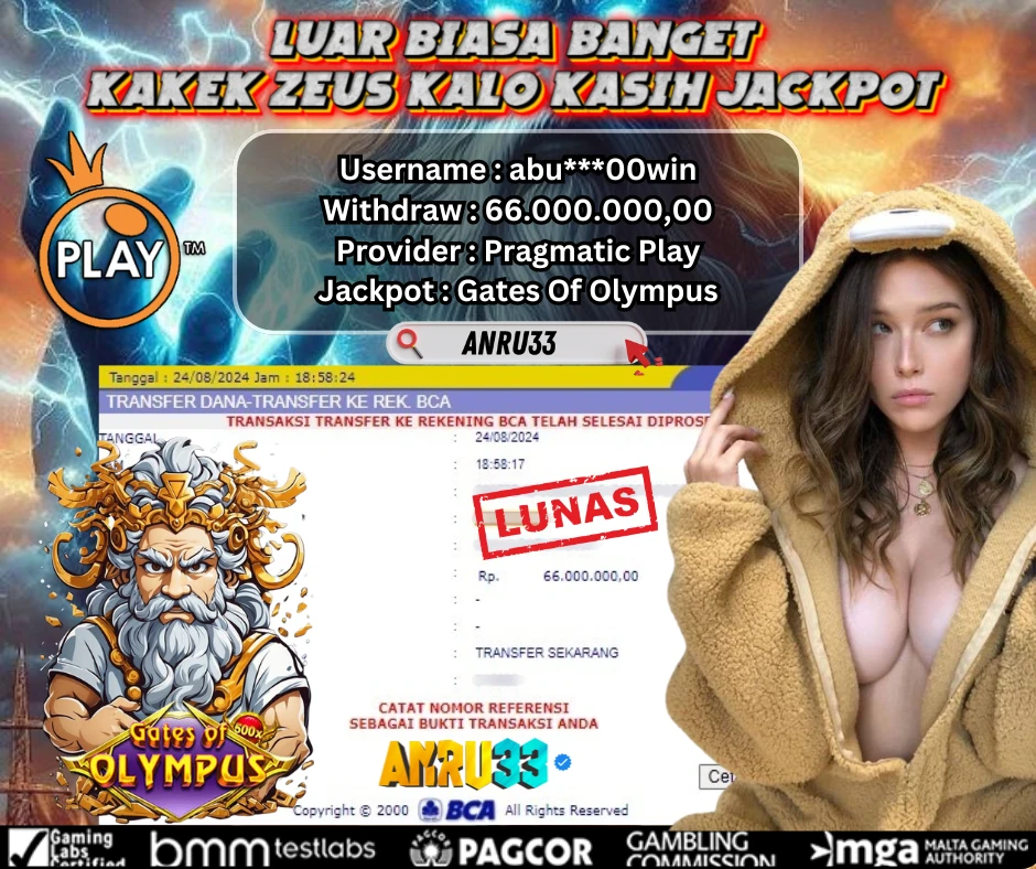 ANRU33 JACKPOT SLOT Gates Of Olympus Rp 66.000.000,00- DIBAYAR LUNAS