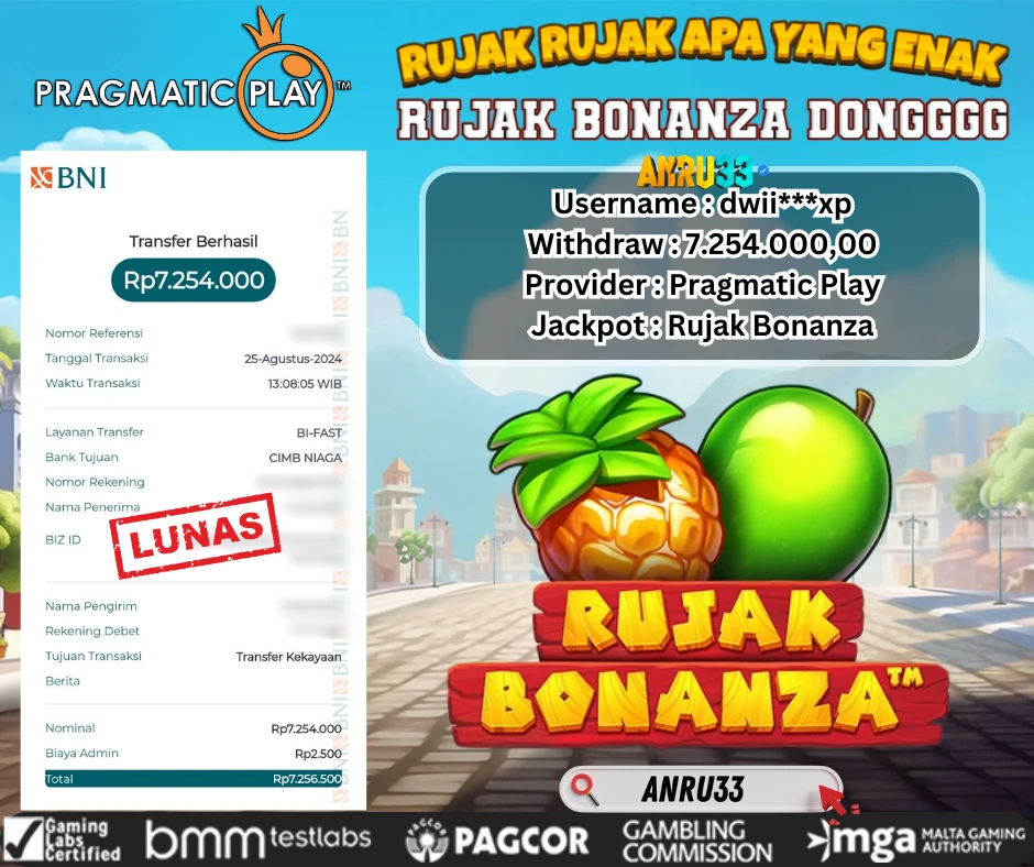 ANRU33 JACKPOT SLOT Rujak Bonanza RP 7.254.000,00 - DIBAYAR LUNAS