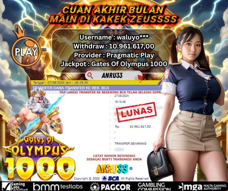 ANRU33 JACKPOT SLOT Gates Of Olympus 1000 RP 10.961.617,00 - DIBAYAR LUNAS