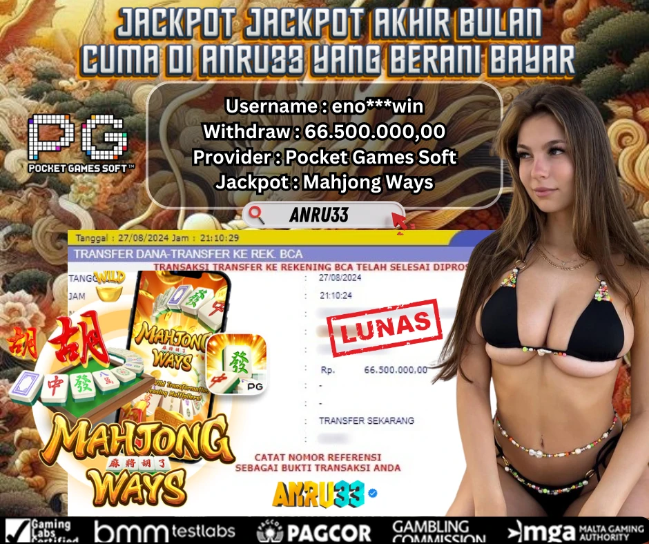 ANRU33 JACKPOT SLOT Mahjong Ways RP 66.500.000,00 - DIBAYAR LUNAS