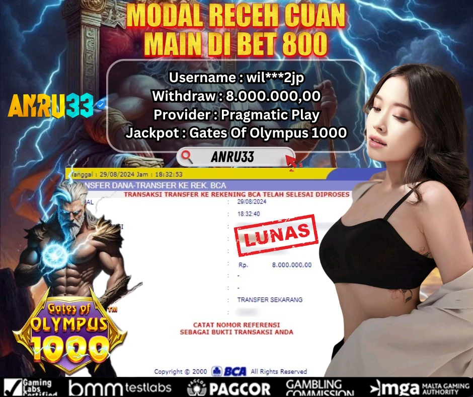 ANRU33 JACKPOT SLOT Gates Of Olympus 1000 RP 8.000.000,00 - DIBAYAR LUNAS