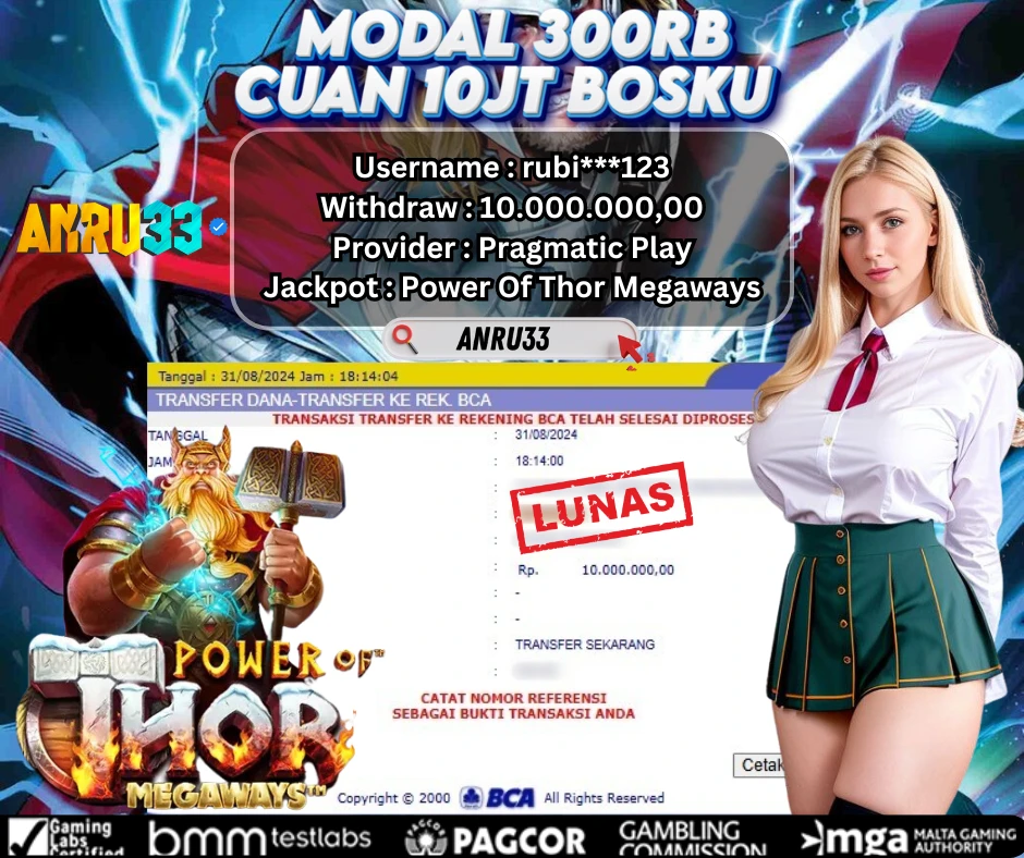 ANRU33 JACKPOT SLOT Power Of Thor Megaways Rp 10.000.000,00- DIBAYAR LUNAS