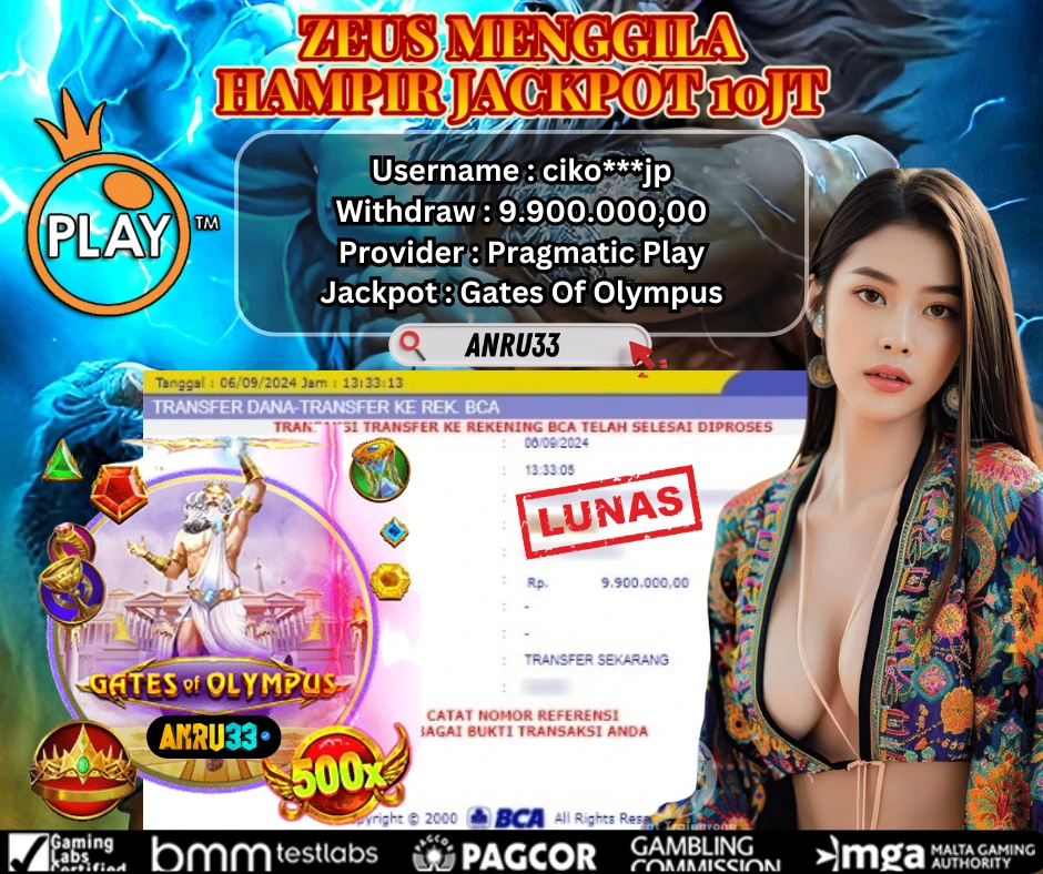 ANRU33 JACKPOT SLOT Gates Of Olympus RP 9.900.000,00 - DIBAYAR LUNAS